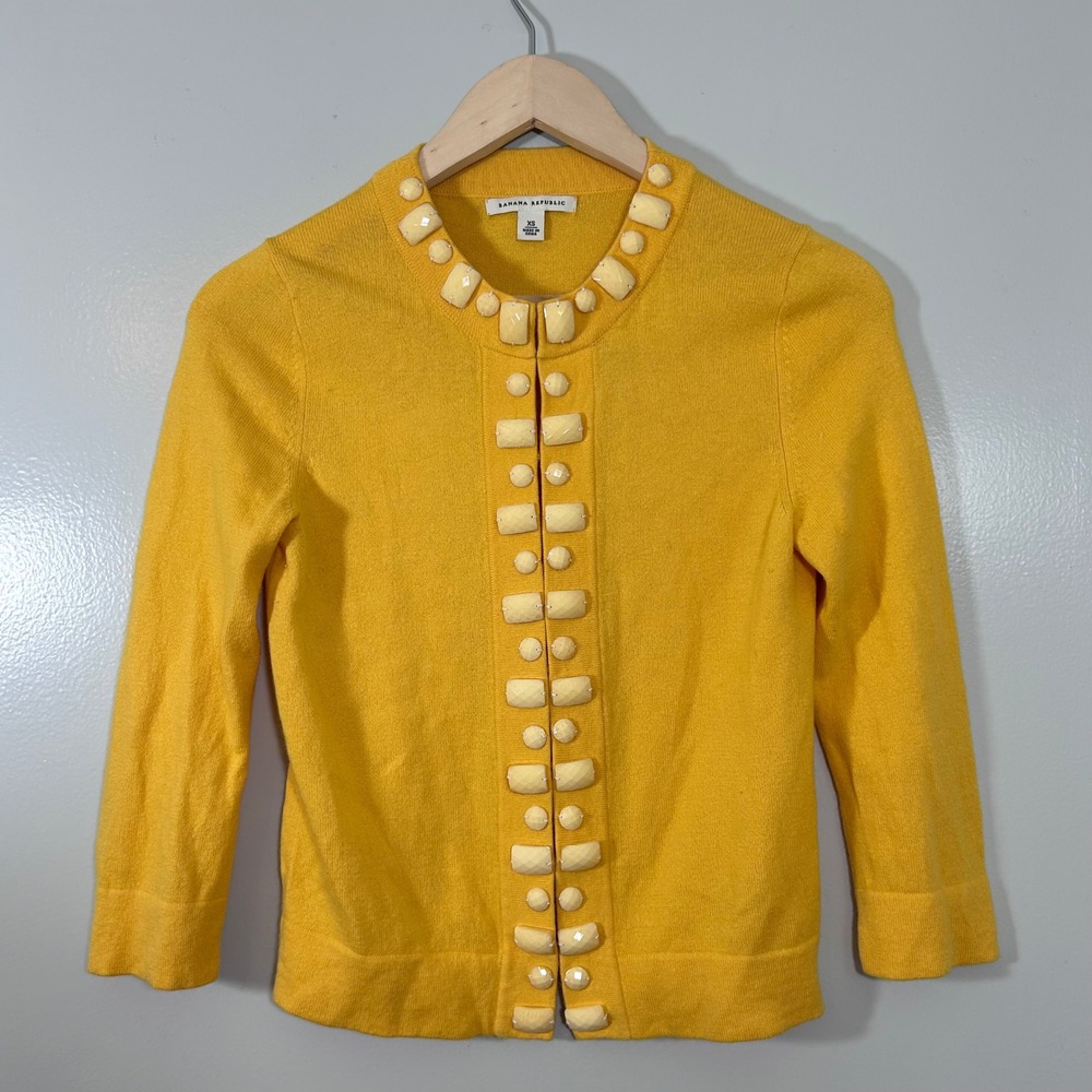 Banana Republic Yellow Wool Blend Jewel Embellished Cardigan Sweater XS